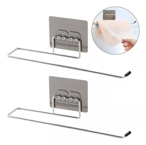 Porta Rollo De Cocina Papel Toalla X2 Cn Adhesivo Para Pared