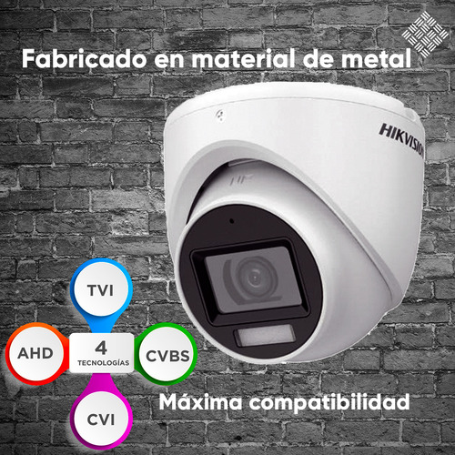 Hikvision Kit De 4 Cámaras De Seguridad Metálicas Turret Con Micrófono Integrado 3k 5mp Dual Light Protección Ip67 Exterior + Dvr 8 Mp 4 Canales Turbohd + 4 Canales Ip + 3tb Hdd Ids2ce76k0t-plus+3tb