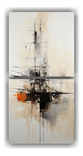 40x20cm Pintura Abstracta De Barco En Blanco Y Negro Flores