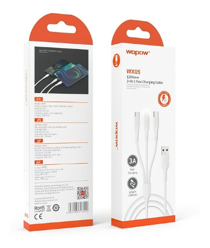 Cable Usb A 3-1 (micro, Tipo-c, iPhone) Wopow Wx05 3a Blanco