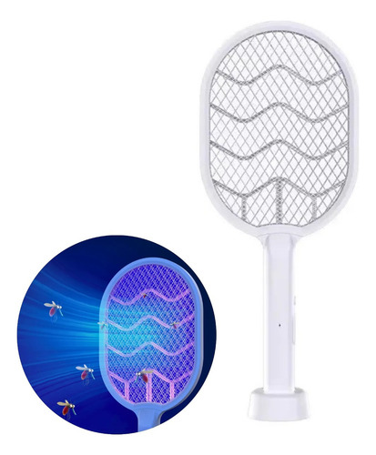 Raqueta Paleta Mata Mosquitos Moscas Recargable Usb Color Blanco