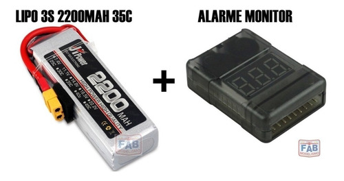 Bateria Lipo 3s 2200mah 35c 11.1v + Alarme Monitor Bateria 