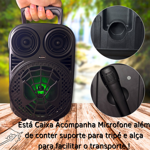 Caixa De Som Portatil Bluetooth Microfone Karaoke Com Led