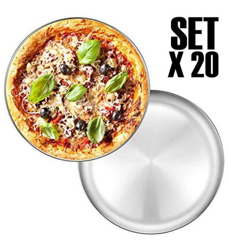 Set 20 Platos De Pizza Porta Pizza Bandeja Acero Inox 36 Cm