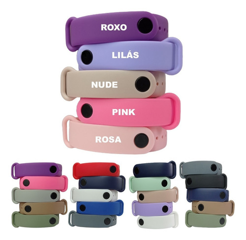 Kit De 5 Pulseiras Silicone Para Mi Band 4 Diversas Cores Cor Da Pulseira Roxo Purple / Lilás Oxford / Nude Areia / Rosa Pink / Rosa