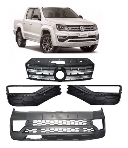 Kit Paragolpe Delantero Parrilla Rejillas Negras Amarok 2018