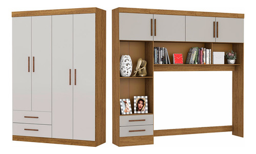 Guarda-roupa Casal Modulado 4 Portas Hercules 4 Portas 4 Gav Cor Cinamomo Com Off White