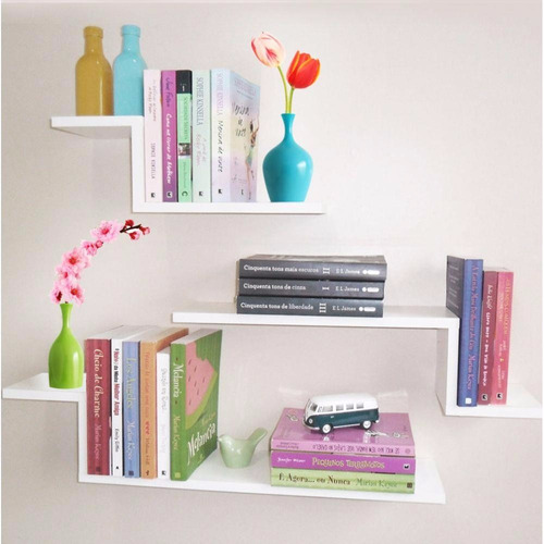 Trio Prateleiras Decorativa P/ Livros Mdf Branco Marcenaria