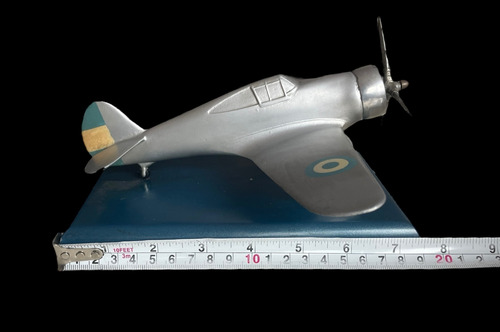 Antiguo Avión Aluminio Base De Madera Escultura/pisapapeles (Usado)