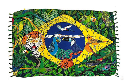 Canga Bali Franja De Praia Piscina Club Saída Gigante Cor Verde Desenho do tecido Bandeira do Brasil Tamanho 1
