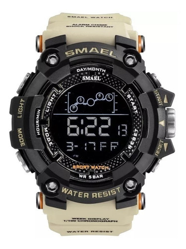 Reloj pulsera digital Smael 1802 con correa de resina color beige - fondo negro