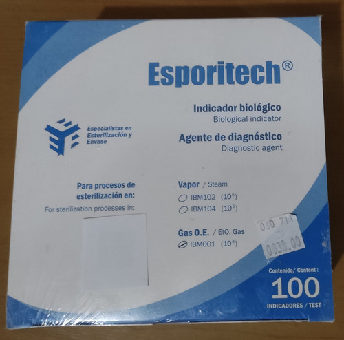 Indicador Biologico Esterilización Con Vapor O Gas C/ 100 Pz