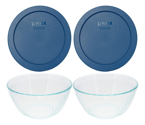 Pyrex 2 7402 Cuenco Vidrio Esculpido 6 Taza Tapa Abeto Azul