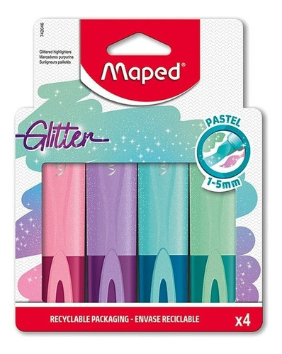 Resaltador Maped Glitter - X 4 Colores Pasteles