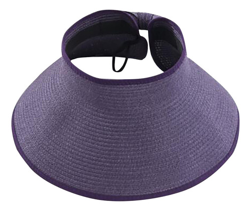 Sombrero Ancho Enrollable De Paja For Mujer, Con Visera Tip