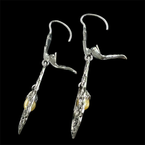 Aros De Plata 900 Con Marquesita Y Perla De Cultivo (Usado)