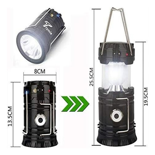 Lampara Recargable Solar Led Colgante De Campismo 3 En 1