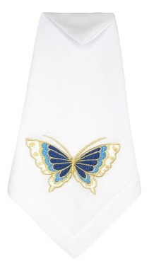 Guardanapo Branco Com Bordado Borboleta Azul