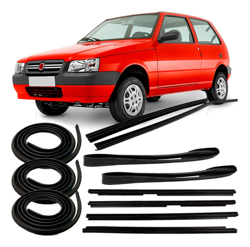 Kit Borrachas Mala Portas Canaleta Pingadeira Fiat Uno 2 Pts