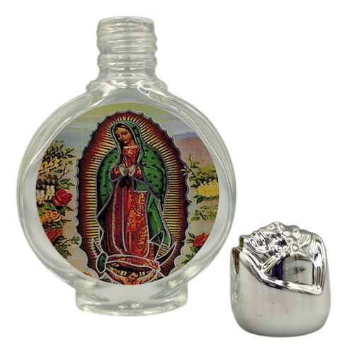 Recuerdo Botella De Cristal Para Agua Bendita 12 Pzas Virgen Plateado