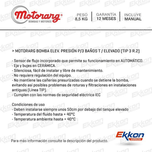 Imagen 2 de 6 de Bomba Presurizadora Motorarg Tip 3 Elevadora Agua + Presion