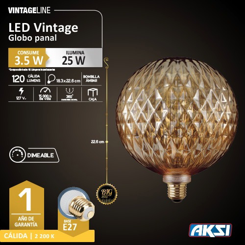 Imagen 2 de 2 de Foco Vintage Globo Panal 3.5w, Dimeable