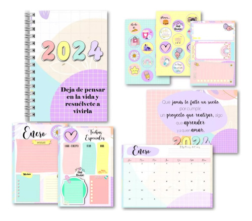 Agenda Semanal Pastel+planner+stikes 2024 Pdf 100% Editable