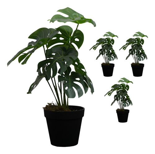 Kit 4 Plantas Artificiales Tipo Mini Monstera 35cm