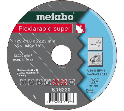 Imagen 1 de 1 de Disco De Corte Metabo Flexiarapid Super 180 Mm 