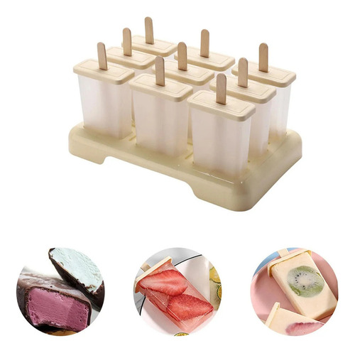 Juego De 9 Moldes Para Paletas Helado Con Bandeja Amarilla -