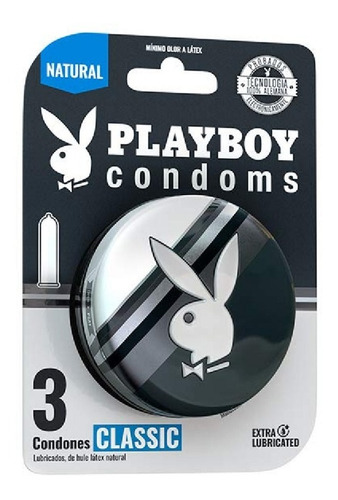 Condones Playboy Clasicos Lubricado Latex Natural Lata 3pzs