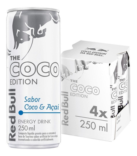 Pack de bebida energética coco edition com 4 latas de 250ml Red Bull