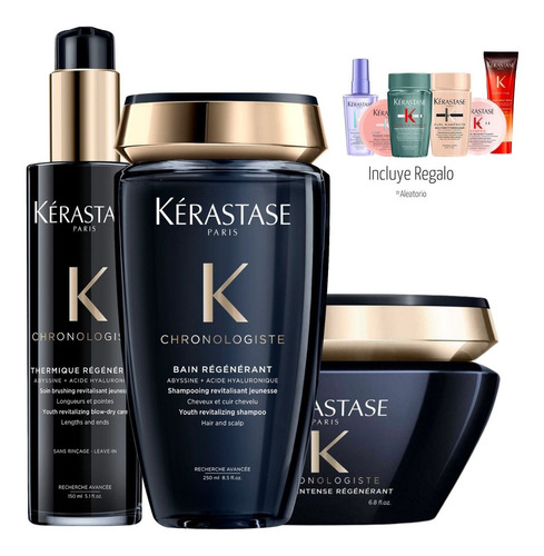 Kit Tratamiento Para Revitalizar el Cabello Kerastase Chronologiste Shampoo Bain Regenerant + Mascarilla Intense + Thermique Regenerant 250ml