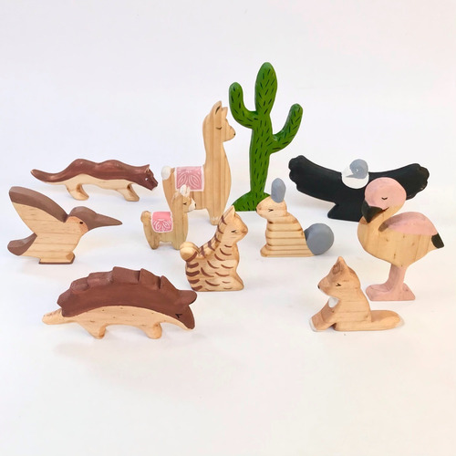 Imagen 1 de 10 de Set De 11 Juguetes Animales Andinos De Madera #quiriquiri
