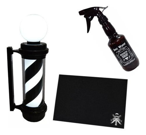 Caramelo Negro Y Blanco Giratorio Barber Pole Con Accesorios