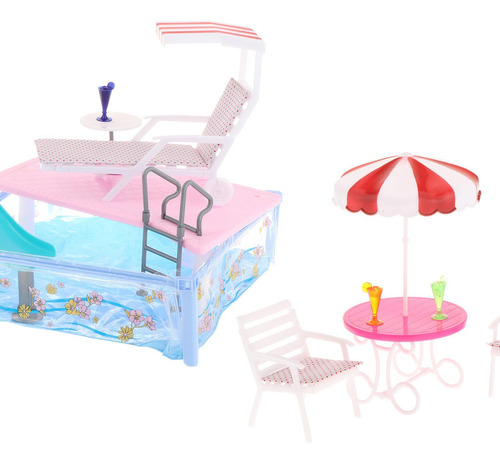 Juego De Piscina Para Muñecas Con Tobogán, Sombrilla De