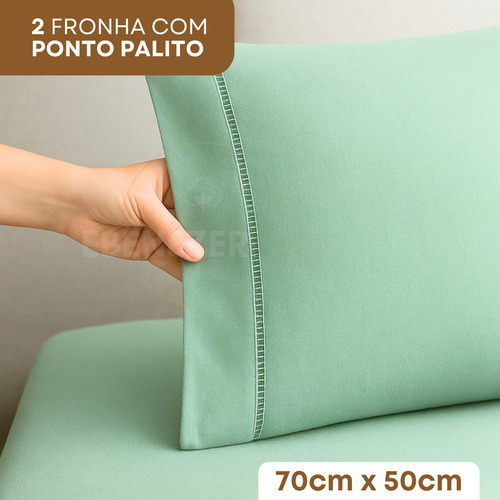 Jogo De Lençol Casal 3 Peças 400 Fios Percal Ponto Palito Macio C/ Elástico Hotel Premium Cor Verde Agua