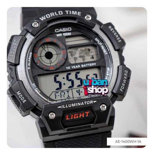 Reloj Casio Caballero Ae 1400wh 1a Negro Cronometro Alarma