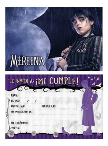 Invitacion De Cumpleaños Librito X 10 Un - Merlina Addams