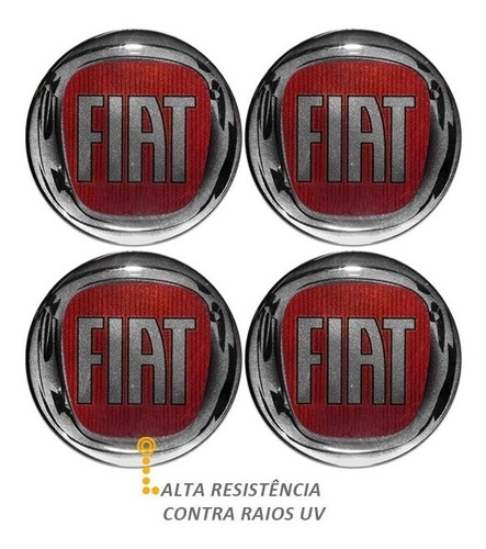 Jogo Emblema Resinado Fiat Vermelho Calota Roda 48mm 4 Peças