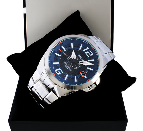 Relógio Orient Masculino Mbss1398 Azul Aço Prova Dagua Cor da correia Prata Cor do bisel Prata
