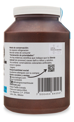 Crema De Avellana Con Chocolate, Natural Y Sin Azúcar,marca Katingos, 1 Kg