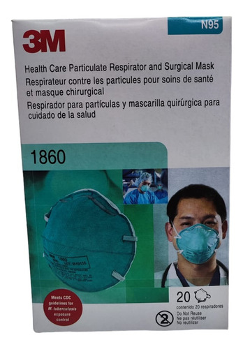 1860 3m Cubrebocas Mascarilla N95, Niosh Azul , 20 Pzas Color Azul Turquesa