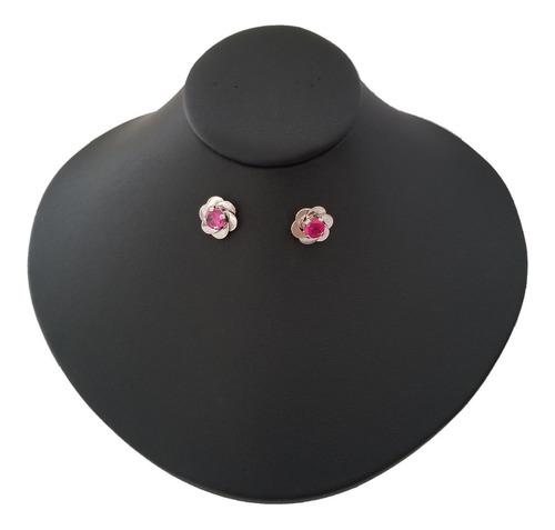 Aretes Para Mujer Flor Circonita Fuscia Joya Plata Ley 950