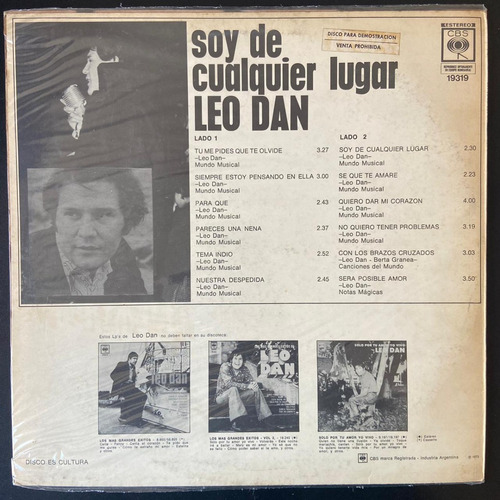 Imagen 2 de 4 de Vinilo Leo Dan Soy De Cualquier Lugar Che Discos