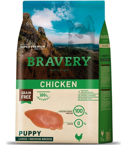 Alimento Bravery Puppy para perro cachorro de raza mediana y grande sabor pollo en bolsa de 12kg