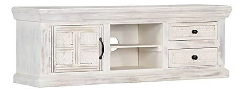 Mueble Tv Rústico Blanco 47.2  Madera De Mango Macizo, 2 Caj