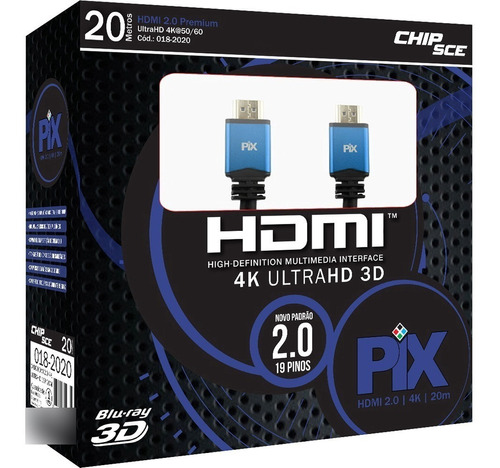 Cabo Hdmi 2.0 Premium 20m Ultra Hd 4k  Chipsce