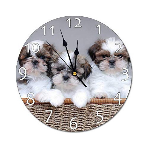 Vinmea - Reloj De Pared, Diseño De Cachorros Shih Tzu, Silen