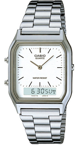 Relógio Casio Vintage Unissex - Mod Aq-230a-7dmq Nf/garantia Correia Prata Bisel Prata Fundo Branco